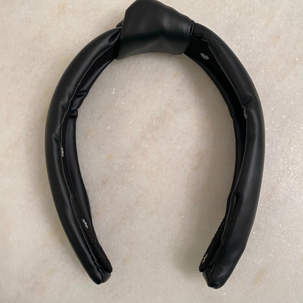 Lele Sadoughi Faux Black Leather Slim Knotted Headband